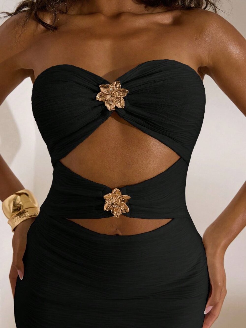 Black Casual Women's Knit Fitted Strapless Cutout Mermaid Dress Evening Party - Picture 7 of 7